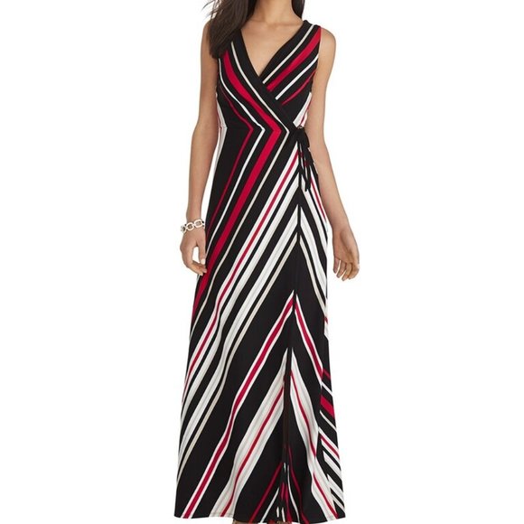 White House Black Market Dresses & Skirts - WHBM Sleeveless Wrap Stripe Maxi Dress